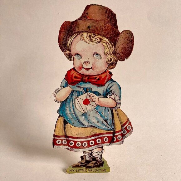 Vintage "My Little Valentine" Mechanical Card CREEPY GIRL DOLL - Picture 1 of 7